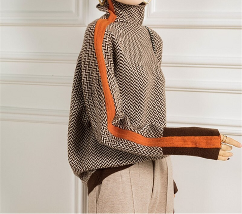 Eleanor | Sweter z Golfem „Herringbone Luxe”