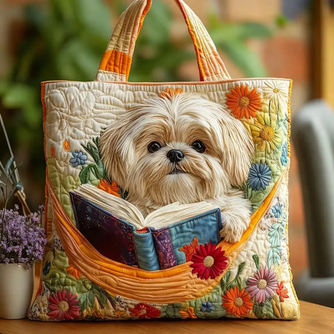 Ręcznie Wykonana Torba – Shih Tzu z Książkami i Kwiatami