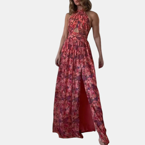 Cassia | Elegancka sukienka maxi w kwiaty z rozcięciem z boku