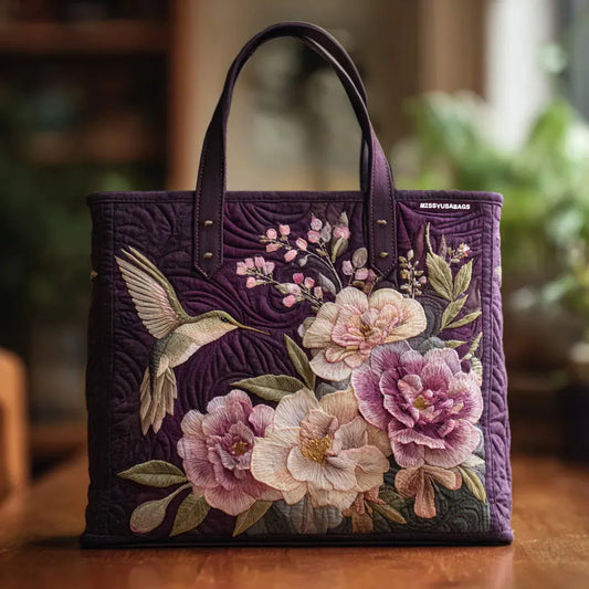 Ręcznie Wykonana Pikowana Torba – Kolibry i Orchidee