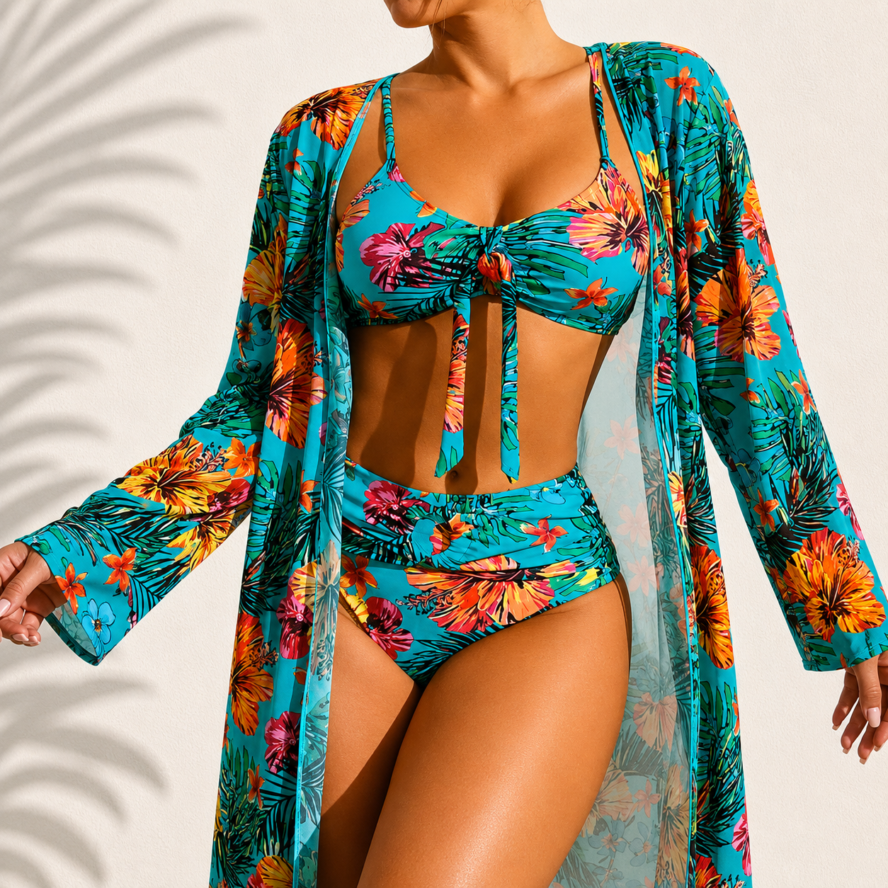 Marie | Eleganckie, Trzyczęściowe Bikini w Tropikalnym Stylu