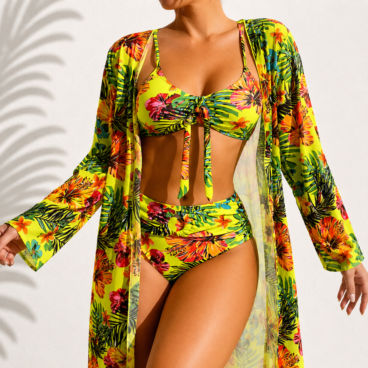Marie | Eleganckie, Trzyczęściowe Bikini w Tropikalnym Stylu