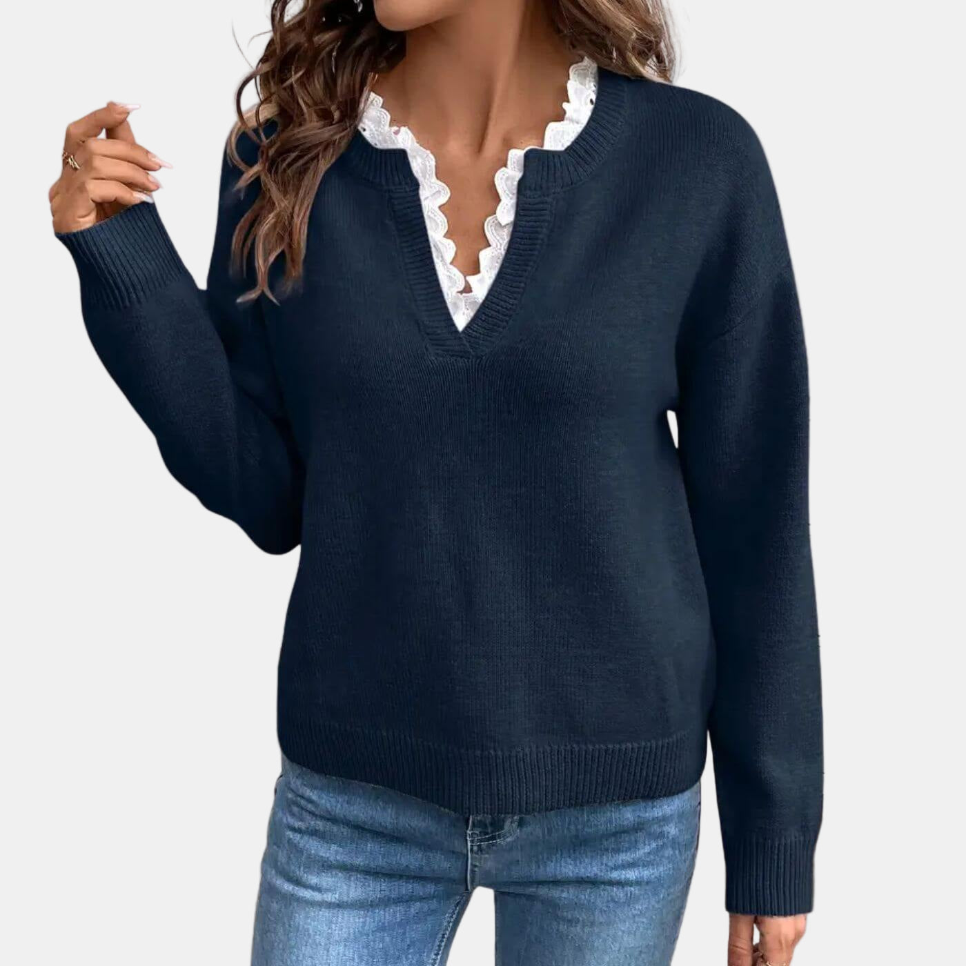 Rhea | Elegancki sweter z koronkowym kołnierzem
