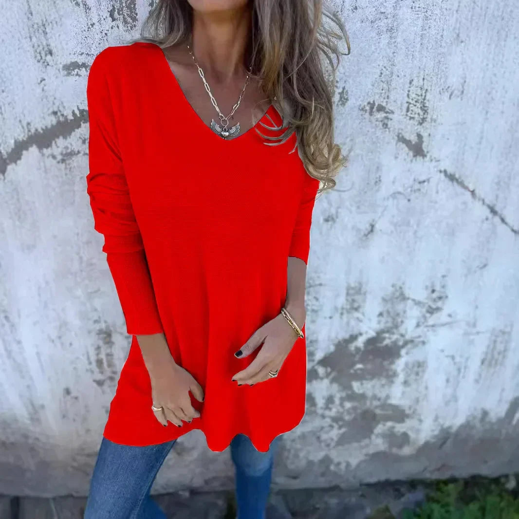 Leona™ | Swobodna tunika z dzianiny z dekoltem w serek