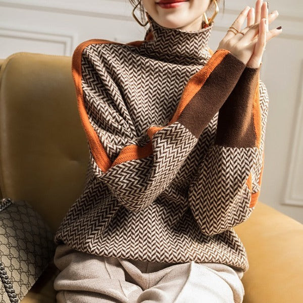 Eleanor | Sweter z Golfem „Herringbone Luxe”