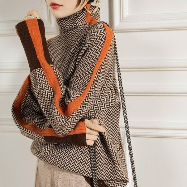 Eleanor | Sweter z Golfem „Herringbone Luxe”