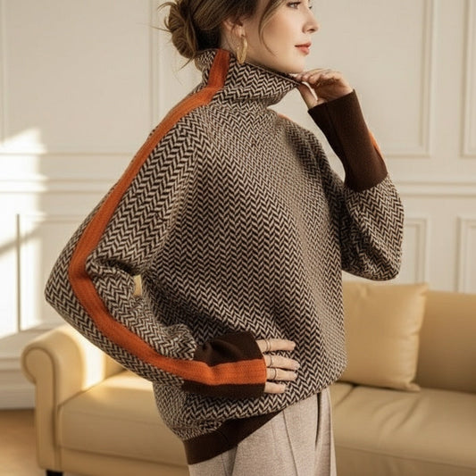 Eleanor | Sweter z golfem w jodełkę Luxe