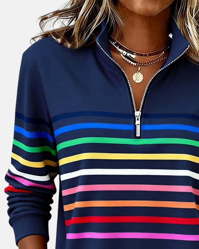 Vienna | Bluza z zamkiem w tęczowe paski