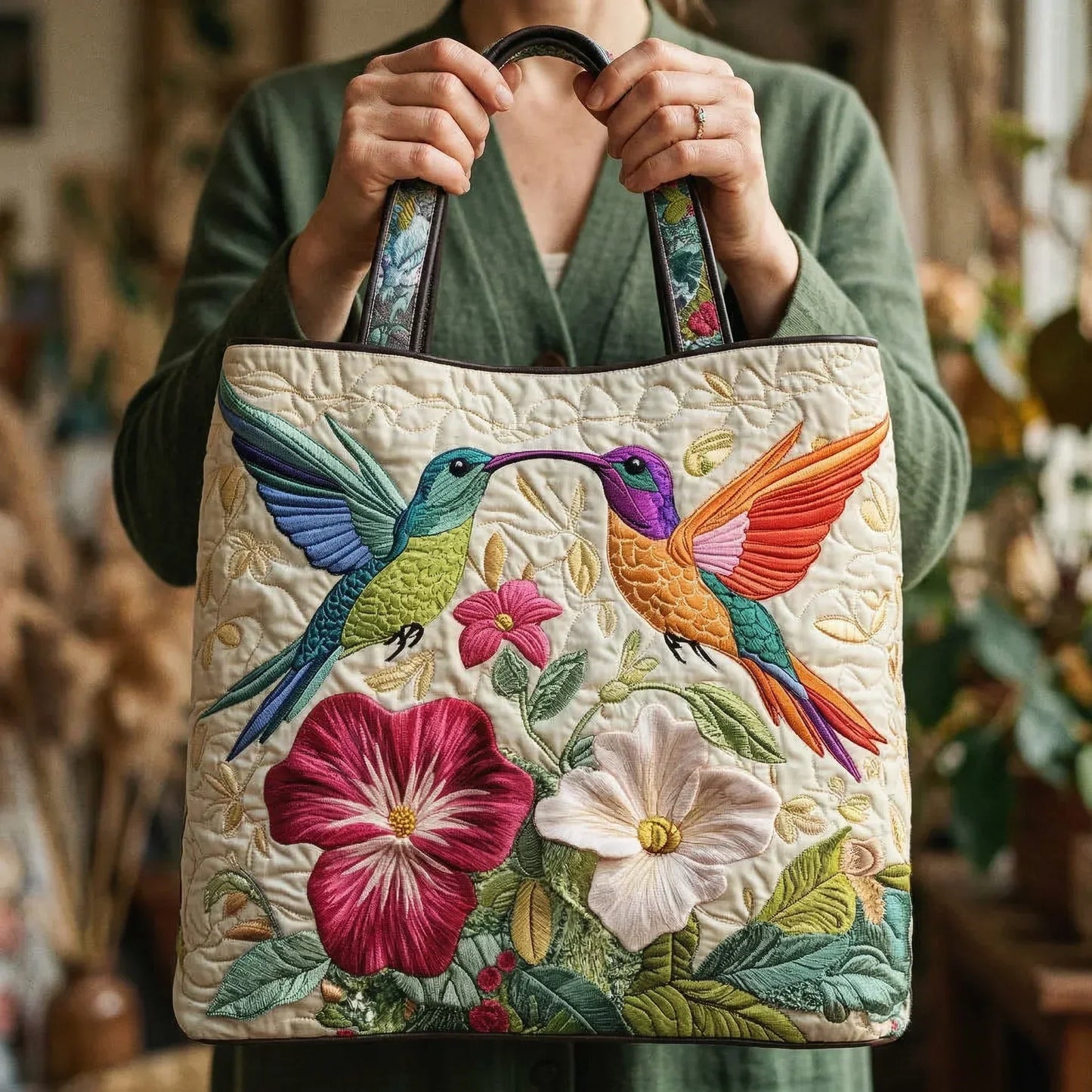 Torba Pikowana – Kolibry i Białe Kwiaty