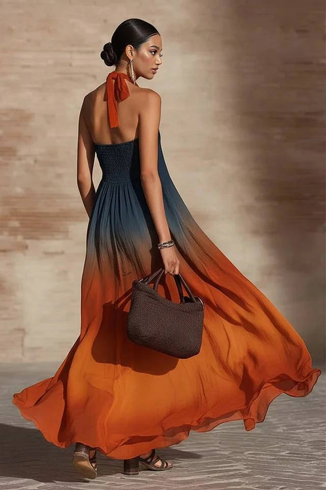 Paula | Zwiewna sukienka maxi w gradientowym ombre
