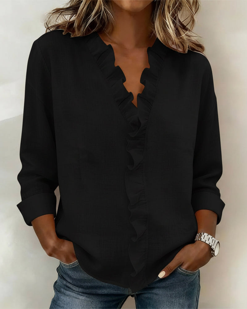 Solange | Bluzka z Falbanami i Dekoltem w Serek