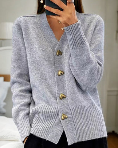 Adele | Elegancki Sweter Rozpinany z Guzikami w Kształcie Serca