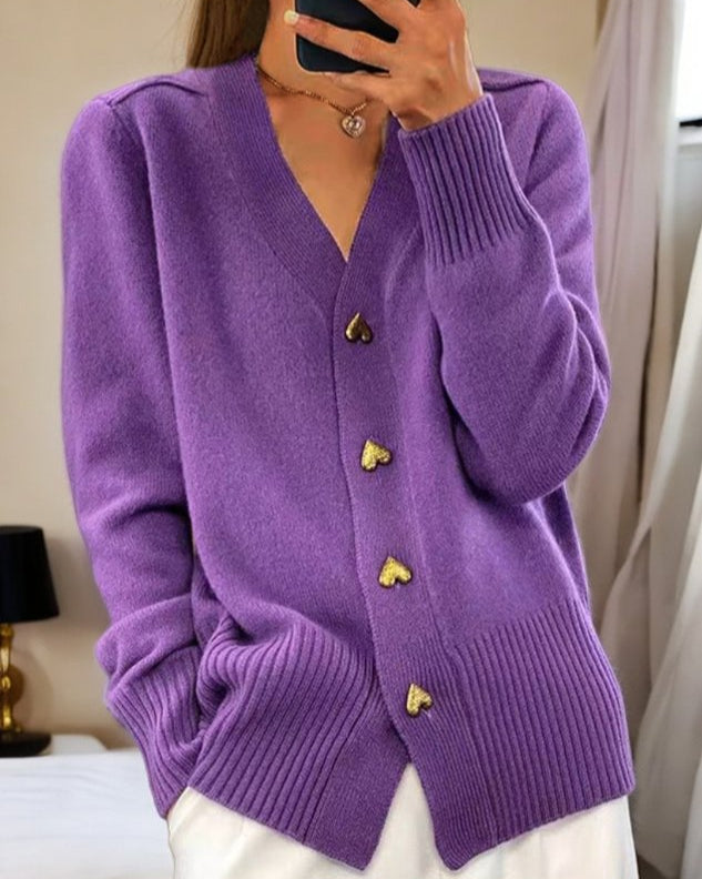 Adele | Elegancki Sweter Rozpinany z Guzikami w Kształcie Serca